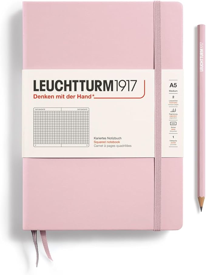 LEUCHTTURM1917 - Notebook Hardcover Medium A5-251 Numbered Pages for Writing and Journaling (Powder, Squared)-DeskLoop Office