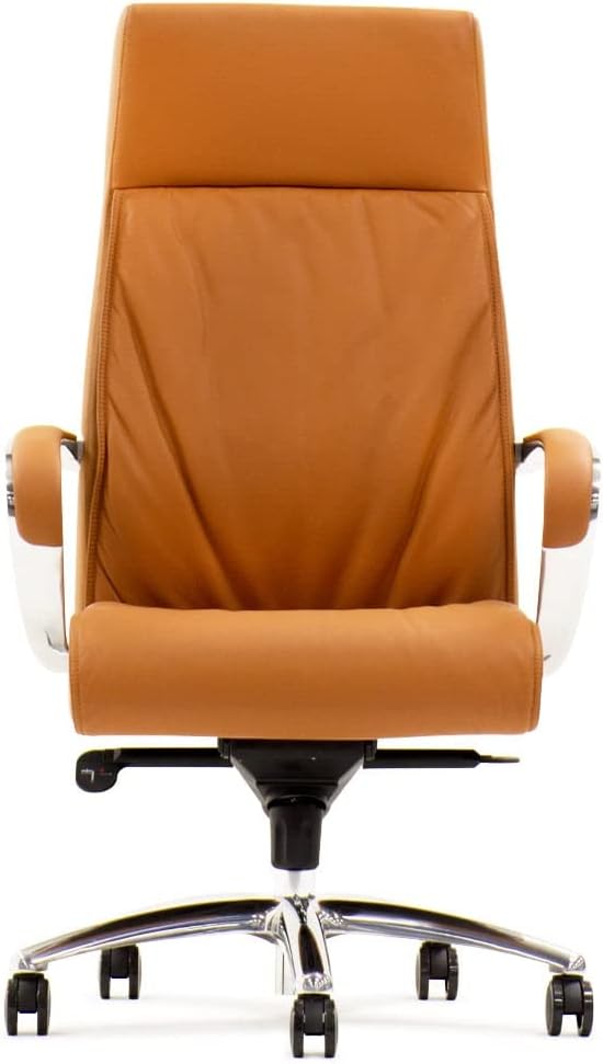 ZURI Forbes Genuine Leather Aluminum Base High Back Executive Chair - Tan-DeskLoop Office