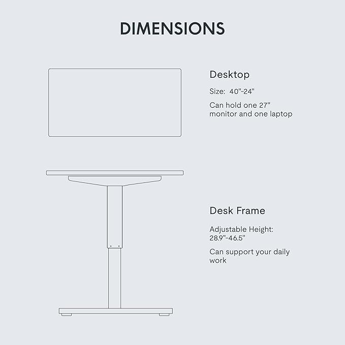 FLEXISPOT EN1 One-Piece Adjustable Height Desk 40 x 24 Inches Whole Piece Desktop Small Standing Desk for Small Space Electric Sit Stand Home Office Table (White Frame + White Desktop)-DeskLoop Office