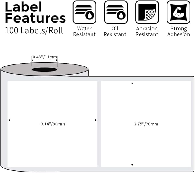 Phomemo Multi-Purpose Square Self-Adhesive Label for Phomemo M220/M250/M260/M221/M200/M421 Label Printer 2.75" x 3.14"(70x80mm), 100 Pcs/Roll Black on White-DeskLoop Office