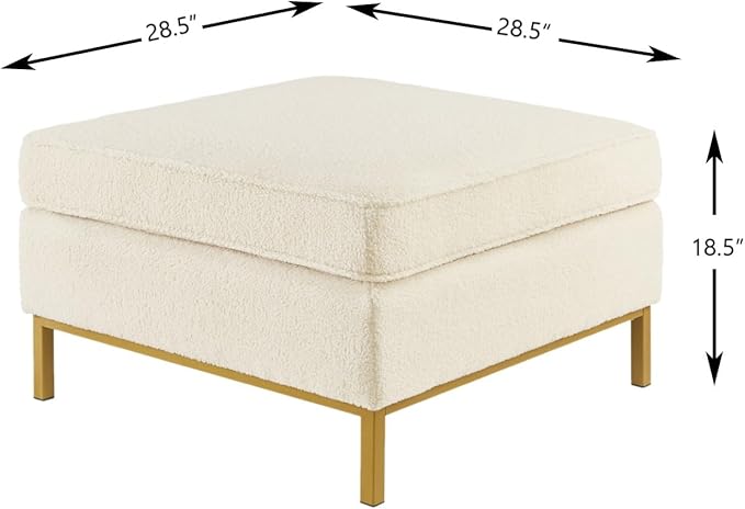 24KF Large Square Couch Ottoman for Living Room, Upholstered Teddy Fabric Padded Cushion Ottoman Table,Large Foot Rest,5088-Teddy Cream-DeskLoop Office