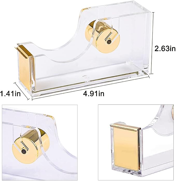 Acrylic Gold Tape Dispenser & Desktop Stapler, Includes Staple Remover - Image 3