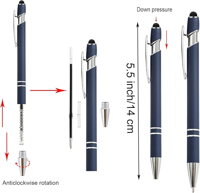 PASISIBICK 12 Pieces Blue Ballpoint Pen with Stylus Tip, 2 in 1 Stylus Stylish Pen, Premium Metal Stylus Pen for Touch Screens, Black Ink, 1.0 mm Medium Point.(12 PCS Blue)-DeskLoop Office