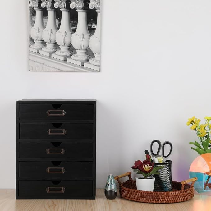 Wooden Storage Box with 5 Drawers Apothecary Drawers Vintage Wooden Drawers - Image 2