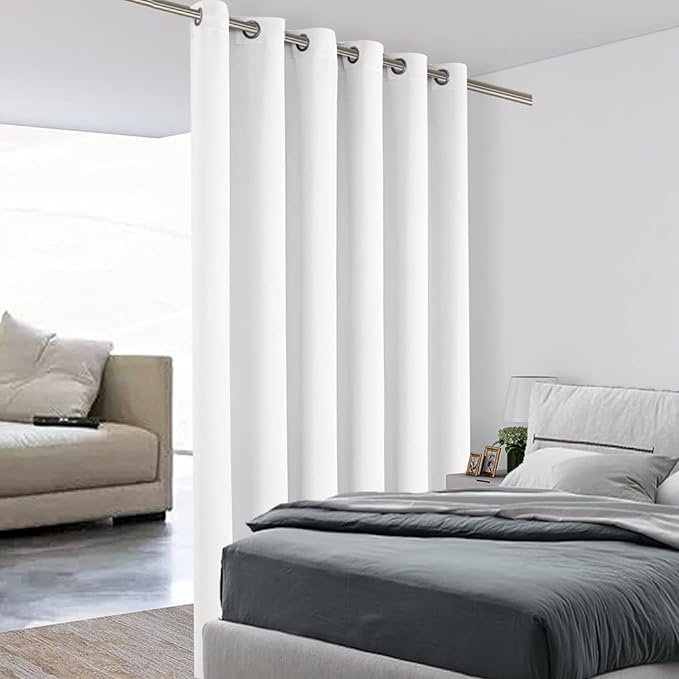 BONZER Room Divider Curtain Screen Partitions Total Privacy Wall Wide Blackout Curtains for Shared Room, 108L x 70W Inch (9L x 5.8W ft), 1 Panel, Greyish White-DeskLoop Office