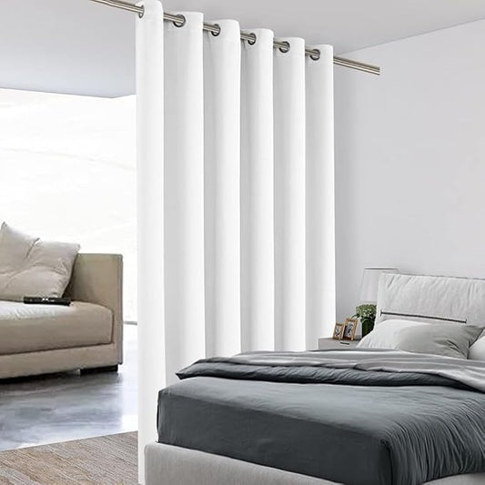 BONZER Room Divider Curtain Screen Partitions Total Privacy Wall Wide Blackout Curtains for Shared Room, 96L x 70W Inch (8L x 5.8W ft), 1 Panel, Greyish White-DeskLoop Office