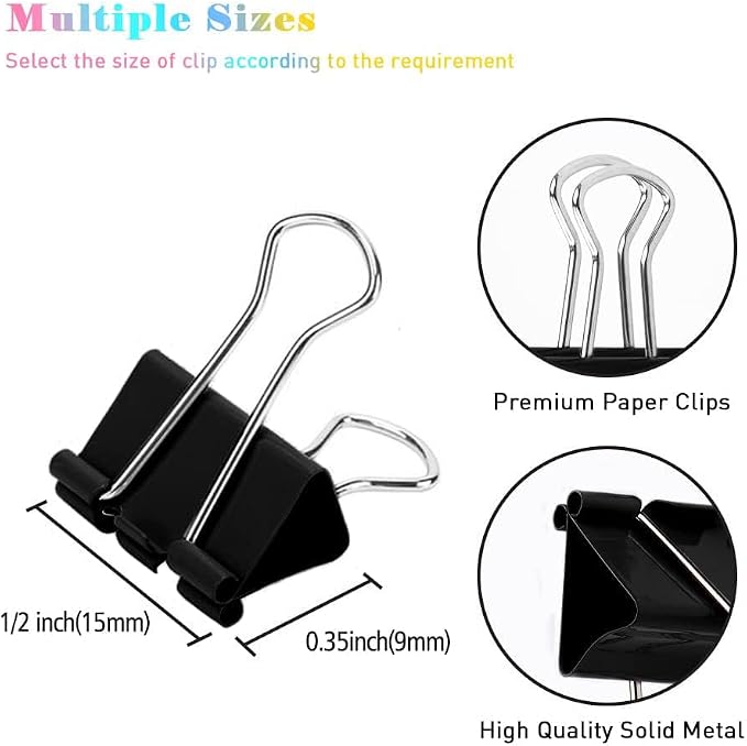 Mini Binder Clips, 144 Pack, 5/8 Inch, Standard 15mm, 0.6 Inch, Mini Paper Clips - Image 2