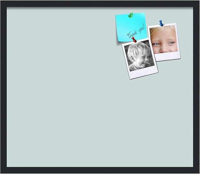 PinPix 28x24 Inch Cork Bulletin Board. This Decorative Framed Pin Board Comes with Soft Blue Design and a Satin Black Frame. Ideal for Home Office Decor or Message Board (PinPix-1814)-DeskLoop Office