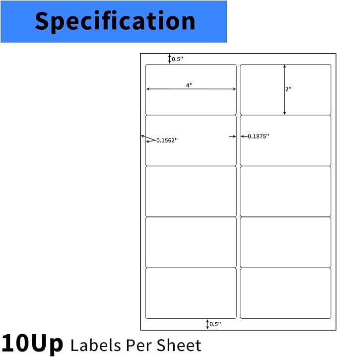 2"x4" Shipping Address Labels, 10-UP Blank Mailing Labels, White Self-Adhesive Customized Stickers for Inkjet and Laser Printer [200 Sheet, 2000 Labels]-DeskLoop Office