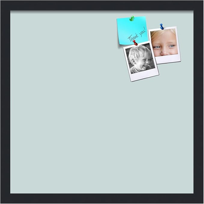 PinPix 18x18 Inch Cork Bulletin Board. This Decorative Framed Pin Board Comes with Soft Blue Design and a Satin Black Frame. Ideal for Home Office Decor or Message Board (PinPix-1814)-DeskLoop Office