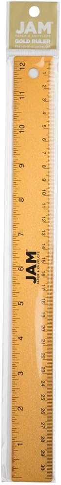 JAM PAPER Strong Aluminum Ruler - 12 Inch - Metal Ruler with Non-Skid Cork Backing - Gold Metallic - Sold Individually-DeskLoop Office