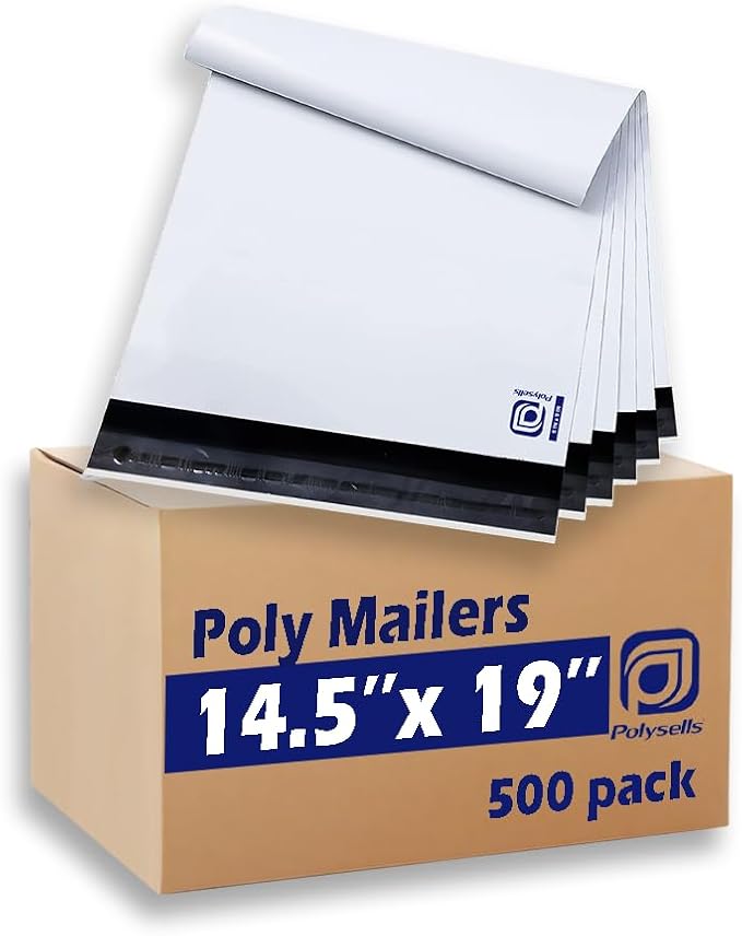 POLYSELLS 500 pcs 14.5x19 Inches White Poly Mailers Shipping Envelopes by POLYSELLS