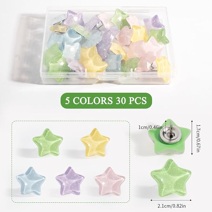 30Pcs Cute Star-Shaped Decorative Push Pins, Bulletin Board Tacks, Cork Board - Image 2