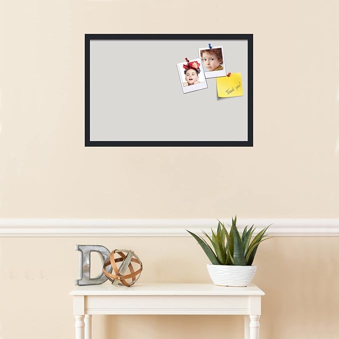 PinPix 28x18 Inch Cork Bulletin Board. This Decorative Framed Pin Board Comes with Light Stone Design and a Satin Black Frame. Ideal for Home Office Decor or Message Board (PinPix-1809)-DeskLoop Office