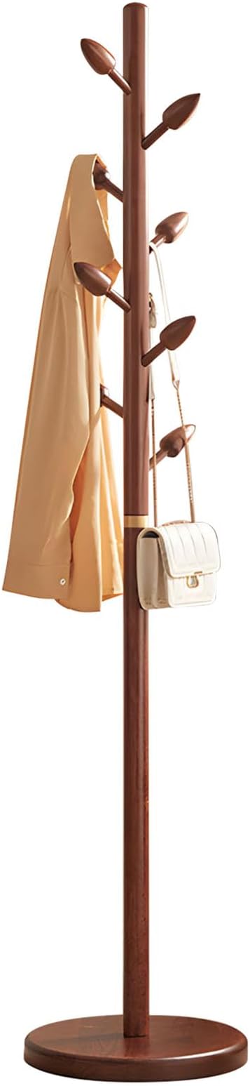 Wooden Coat Rack Freestanding - Heavy Duty Coat Tree Stand with 8 Bud-Shaped Hooks, Sturdy Round Base Coat Hanger for Entryway, Bedroom, Jackets & Clothes, 200lbs Capacity (Walnut)-DeskLoop Office