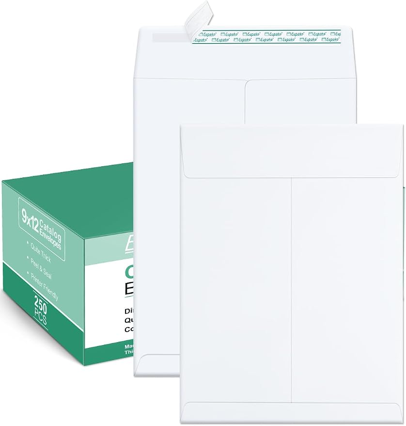 Eupako Catalog Mailing Envelopes 9x12 White Envelopes Self Seal 250 Pack by Eupako