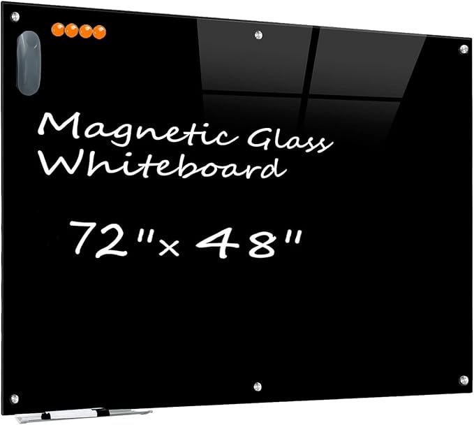 KIZZBY Magnetic Glass Dry Erase Board - Large Black Whiteboard for Wall 72"x48" Frameless Black Board for Office, Home & School-DeskLoop Office