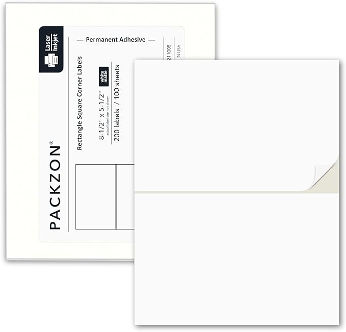 Shipping Labels with Self Adhesive, Square Corner, by PACKZON