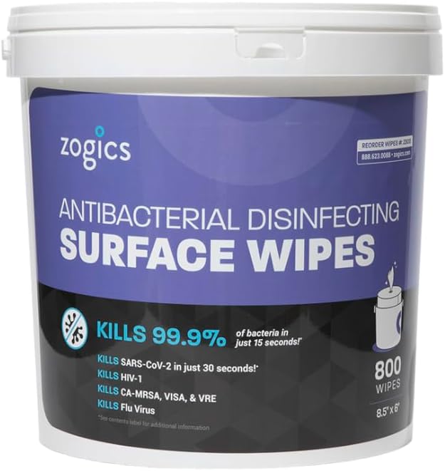Zogics Antibacterial Wipes, EPA Registered Surface and Gym Equipment Disinfecting Wipes (800 Wipes) + Reusable Wipe Bucket Dispenser-DeskLoop Office