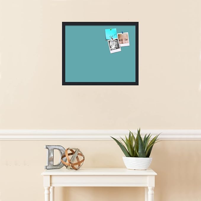 PinPix 21x17 Inch Cork Bulletin Board. This Decorative Framed Pin Board Comes with Aqua Pastel Design and a Satin Black Frame. Ideal for Home Office Decor or Message Board (PinPix-1806)-DeskLoop Office