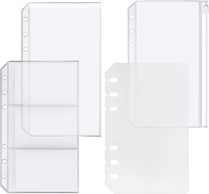 4 Pack A6 6 Holes Binder Accessory Combo Set, Binder Divider Pocket Zipper by Zelten