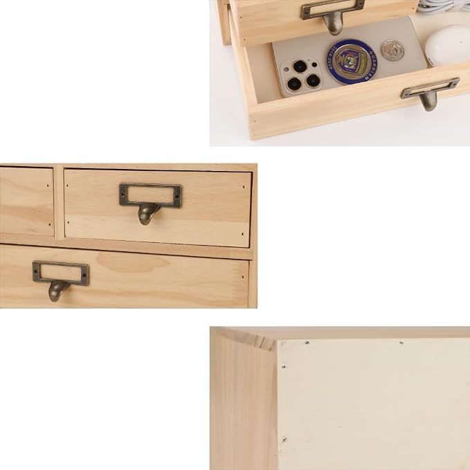 Wooden Storage Box Apothecary Drawers Vintage Wooden Box Wood Desktop Organizer - Image 6