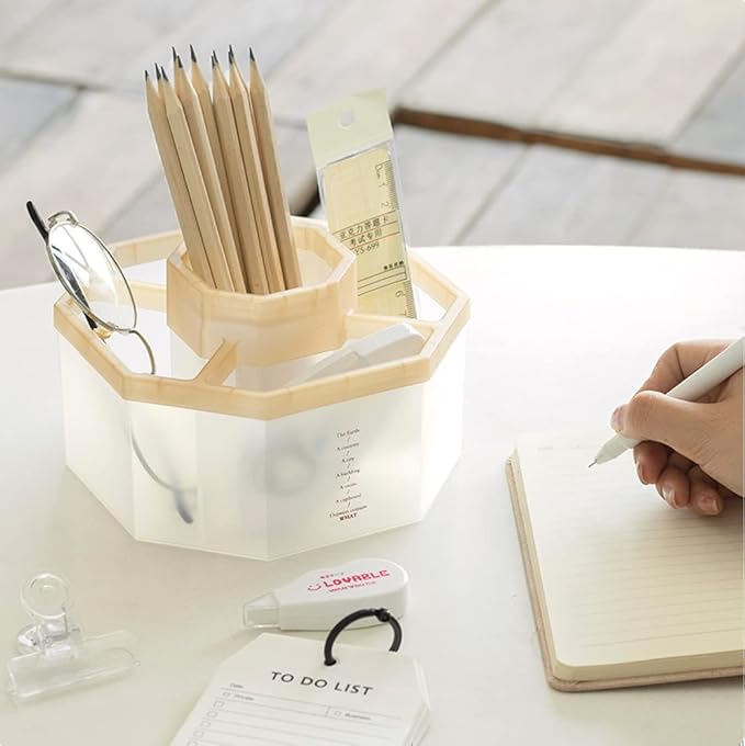 Desk Organizer, 360-Degree Rotating Multi-Functional Pen Holder, 5 Compartments Desktop Stationary Organizer, Home Office Art Supply Storage Box Caddy-DeskLoop Office