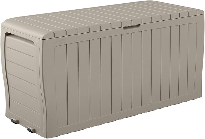Keter Marvel Plus 71 Gallon Resin Deck Box-Organization and Storage for Patio Furniture Outdoor Cushions, Throw Pillows, Garden Tools and Pool Floats, Beige-DeskLoop Office