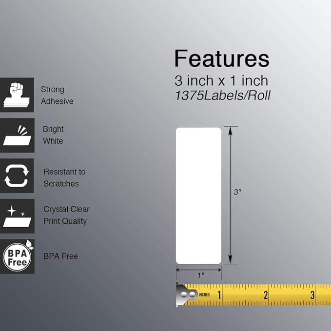 BETCKEY - 3" x 1" (76 mm x 25 mm) UPC Barcode & Address Labels Compatible with Zebra & Rollo Label Printer,Premium Adhesive & Perforated [10 Rolls, 13750 Labels]-DeskLoop Office
