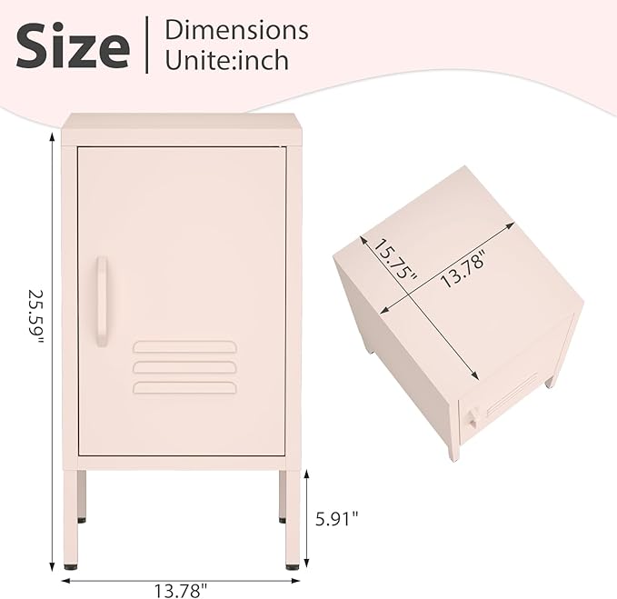 Metal Cabinet,Locker Nightstand with Shelf,Metal Storage Locker,Steel Bedside Storage Cabinets for Living Room Bedroom,Pink-DeskLoop Office