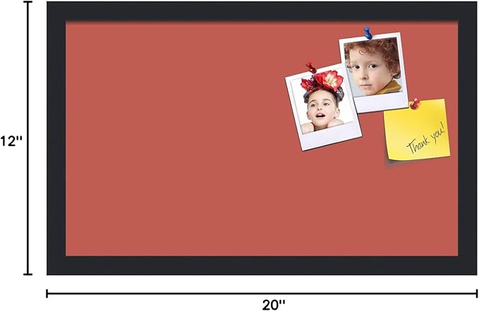 PinPix 20x12 Inch Cork Bulletin Board. This Decorative Framed Pin Board Comes with Crimson Pastel Design and a Satin Black Frame. Ideal for Home Office Decor or Message Board (PinPix-1807)-DeskLoop Office