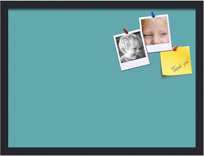 PinPix 23x17 Inch Cork Bulletin Board. This Decorative Framed Pin Board Comes with Aqua Pastel Design and a Satin Black Frame. Ideal for Home Office Decor or Message Board (PinPix-1806)-DeskLoop Office