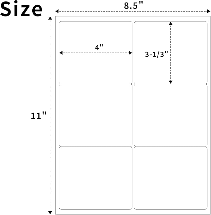 3-1/3" x 4" Shipping Labels, Printable White 6 UP Label - Image 2