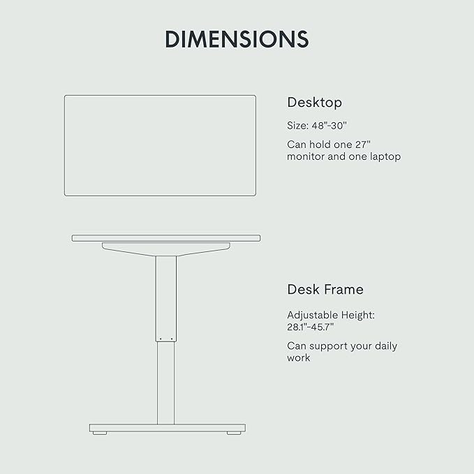 FLEXISPOT EN1 Whole Piece Standing Desk 48 x 30 Inches Height Adjustable Electric Sit Stand Home Office Desks (Black Frame + Black top,2 Packages)-DeskLoop Office