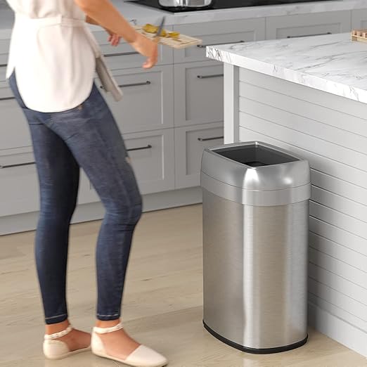 iTouchless 13 Gallon Open Top Kitchen Trash Can Recycling Bin with Double Odor Filters, Oval Commercial Grade Stainless Steel Trashcan for Home Office Work Bedroom Living Room Garage-DeskLoop Office