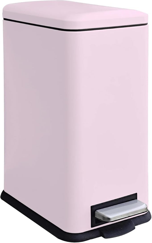 JM.YIPENG 17L Rubbish Bin, Pedal Bin with Lid and Foot Pedal with Inner Bucket, Rectangular Pedal Bin for Living Room, Office, Pink
