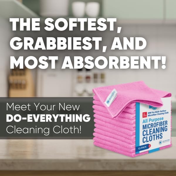 12" x 12" MW Pro Multi-Surface Microfiber Cleaning Cloths | Pink - 12 Pack | Premium Microfiber Towels for Cleaning Glass, Kitchens, Bathrooms, Automotive, Supplies & Products-DeskLoop Office