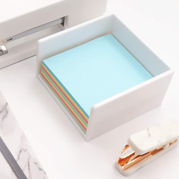 White Memo Holder 3 x 3 PS Notepad Organizer Sticky Notes Cube Holder - Image 5