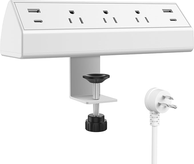Jgstkcity Desk Clamp Power Strip,40W Total Fast Charging Station,2 PD 20W USB C Ports,Desk Edge Mount Surge Protector for Home, Office,3 Outlets,Fit 1.96" Tabletop Edge,ETL Listed,White-DeskLoop Office