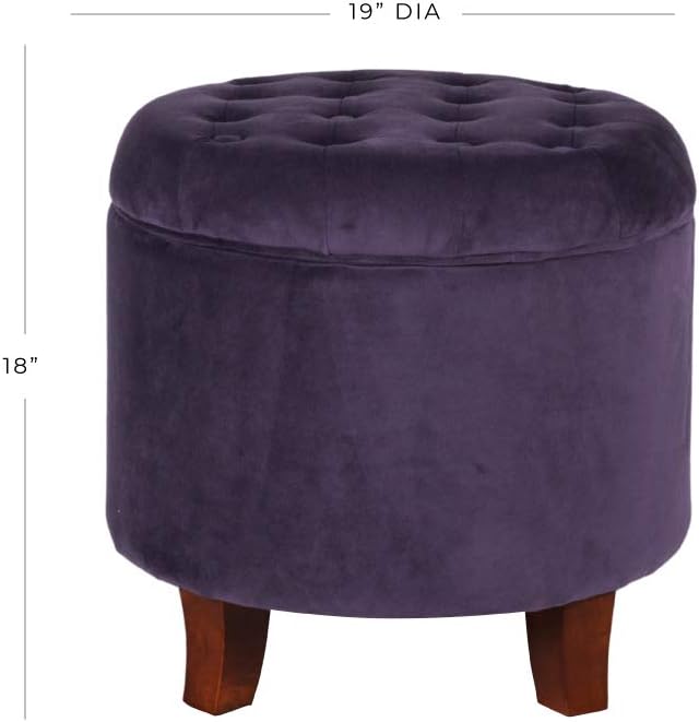 HomePop Home Decor | Upholstered Round Velvet Tufted Foot Rest Ottoman | Ottoman with Storage for Living Room & Bedroom | Decorative Home Furniture, Purple-DeskLoop Office