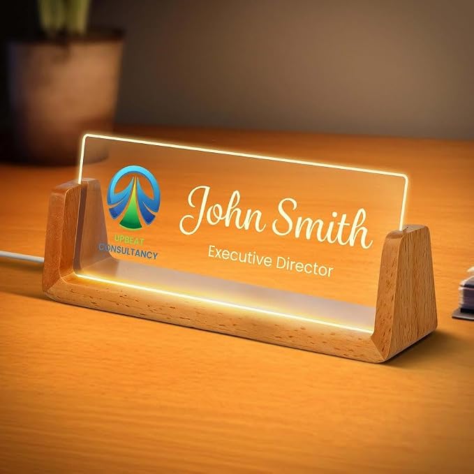Personalized Light Up Desk Name Plate, Custom LED Acrylic Name Plate by MySignCenter