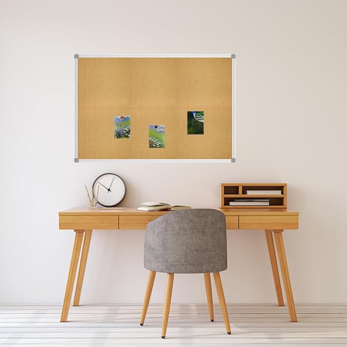 Lockways Cork Board Bulletin Board, Double Sided Corkboard 36" x 24", Wall-Mounted Aluminum Framed Message Presentation Notice Board 3 x 2-DeskLoop Office