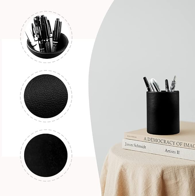 Pen Pencil Holder Cup Container PU Leather Desk Organizer Stand Decor Brush - Image 2