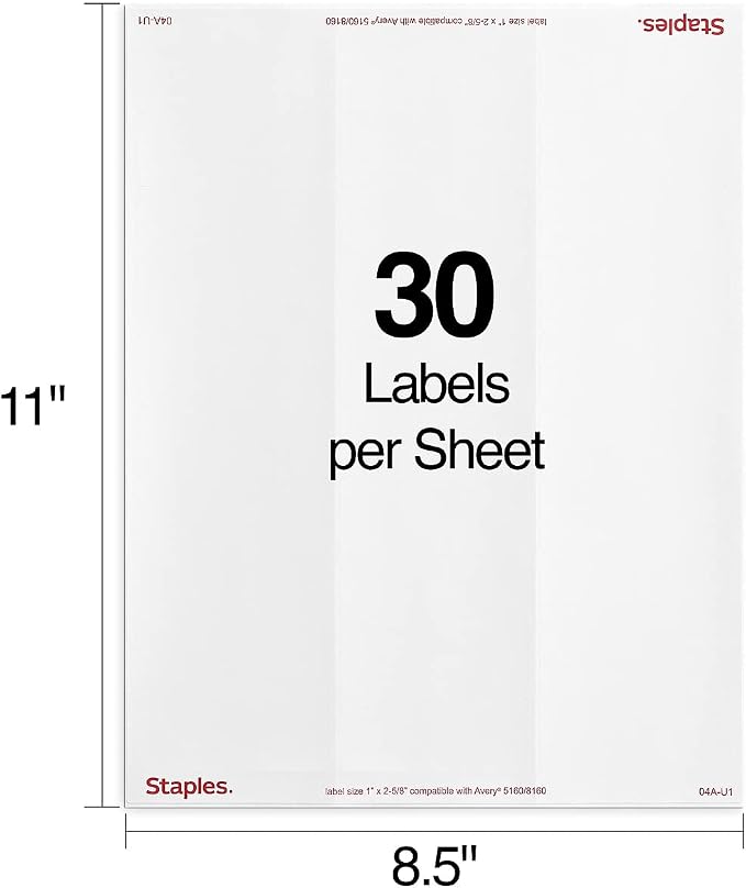Staples Laser & Inkjet Address Labels, 1 x 2-5/8 Inch, 30 Labels per Sheet - Image 2