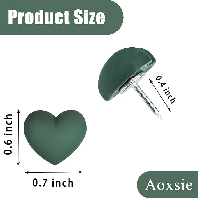 28pcs Decorative Heart Push Pins Dark Green Thumb Tacks - Image 2