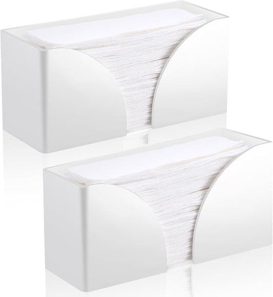 2PCS White Paper Towel Dispenser Countertop, AcrylicPaper Towel Holder for Bathroom Folded Paper Towel Dispenser Clear Trifold Paper Napkin Holder for Z-fold C-fold MultiFold Trifold - Home Kitchen-DeskLoop Office