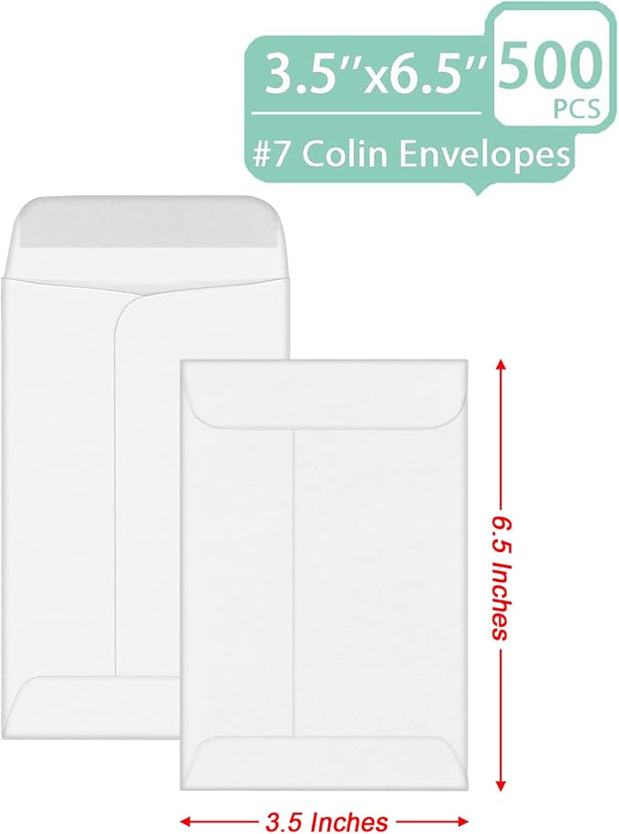 Xxcxpark 500 PCS #7 Coin Envelopes, 3.5 x 6.5 inches White Kraft Envelopes - Image 3