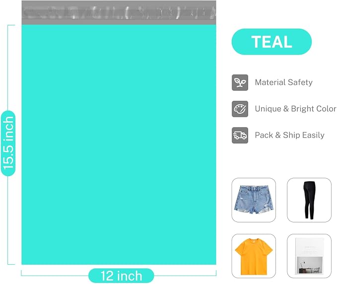 Metronic Poly Mailers 12x15.5 100 Pack Thick Self-Seal Shipping Bags, Teal | - Image 4