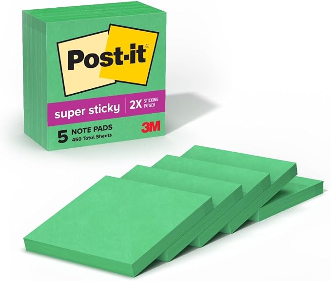 Post-it Super Sticky Notes, 3 x 3 in, 5 Pads, 90 Sheets/Pad | School Supplies by Unknown