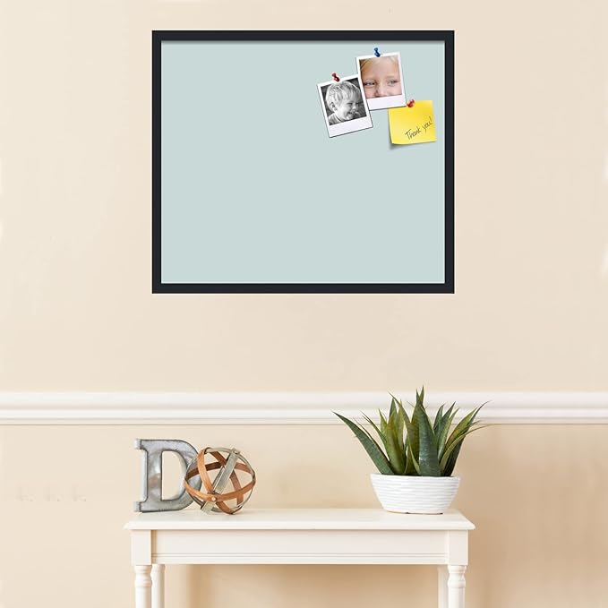 PinPix 28x24 Inch Cork Bulletin Board. This Decorative Framed Pin Board Comes with Soft Blue Design and a Satin Black Frame. Ideal for Home Office Decor or Message Board (PinPix-1814)-DeskLoop Office